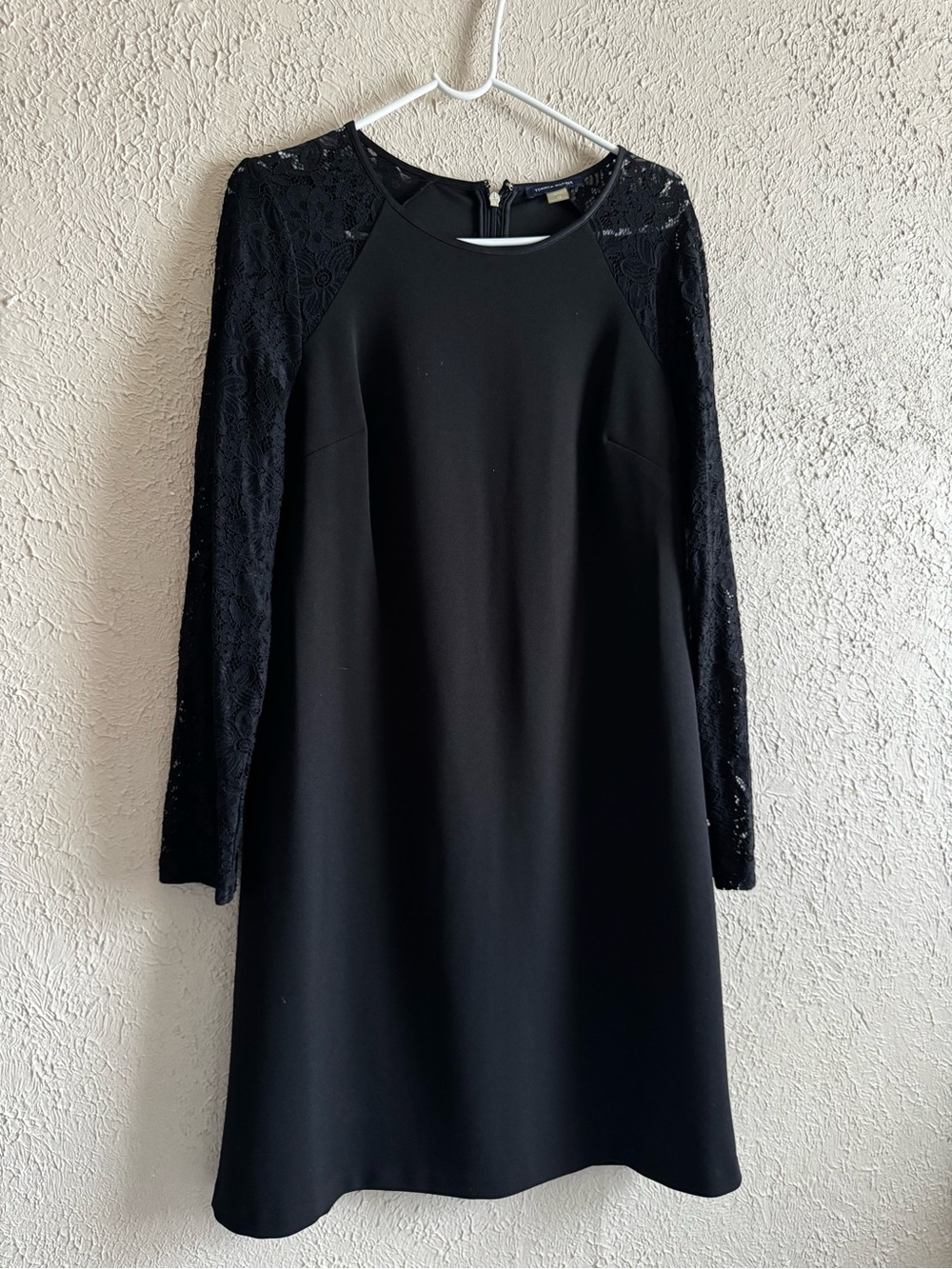 Tommy Hilfiger Black Lace-Sleeve A-Line Dress
